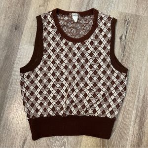 Vintage Sweater Vest Brown Basket Weave Fashion Knits  Academia